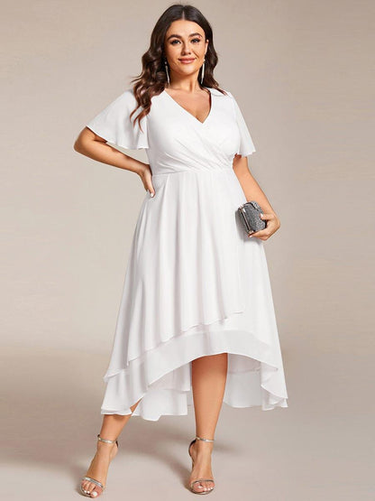 ever LARK|Chiffon Elegance Short Sleeve High-Low Wedding Guest Dress