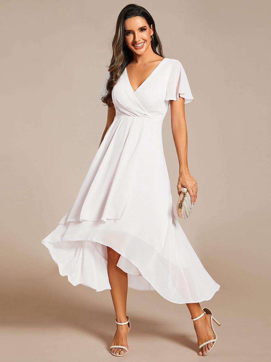 ever LARK|Chiffon Elegance Short Sleeve High-Low Wedding Guest Dress