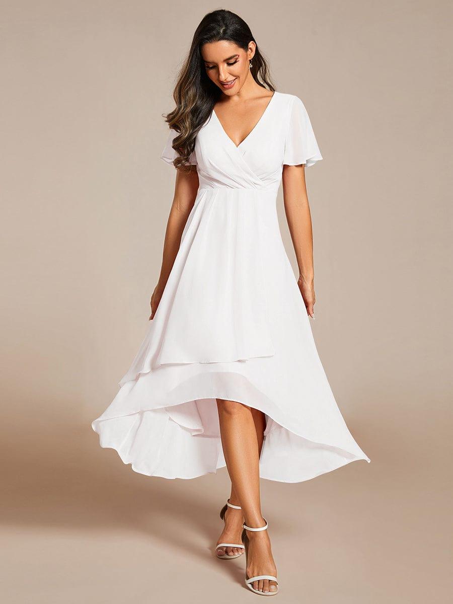 ever LARK|Chiffon Elegance Short Sleeve High-Low Wedding Guest Dress