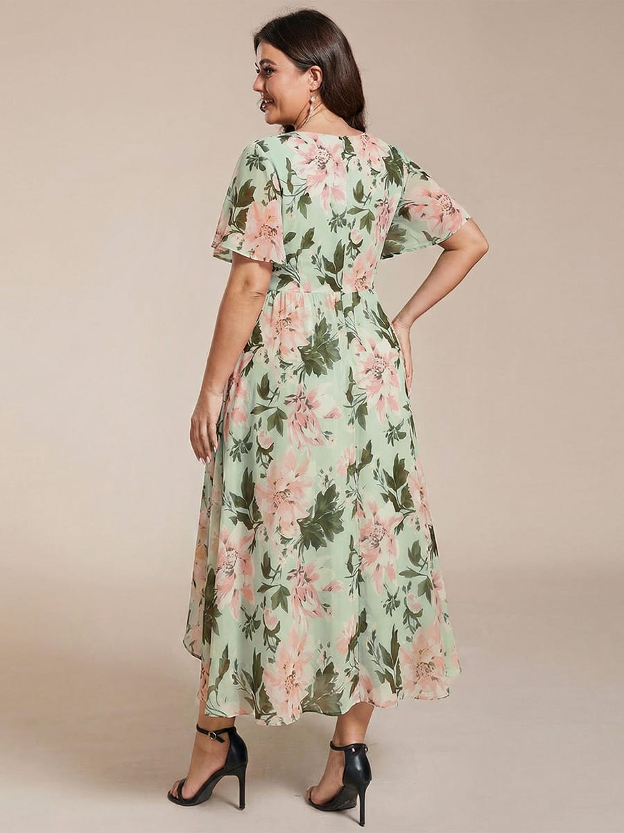 ever LARK|Chiffon Elegance Short Sleeve High-Low Wedding Guest Dress