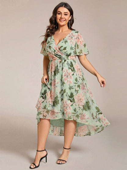 ever LARK|Chiffon Elegance Short Sleeve High-Low Wedding Guest Dress