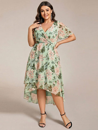 ever LARK|Chiffon Elegance Short Sleeve High-Low Wedding Guest Dress