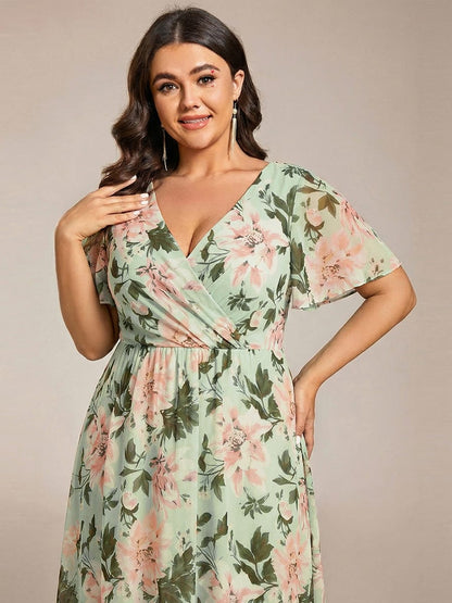 ever LARK|Chiffon Elegance Short Sleeve High-Low Wedding Guest Dress