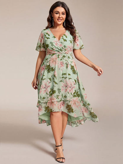 ever LARK|Chiffon Elegance Short Sleeve High-Low Wedding Guest Dress