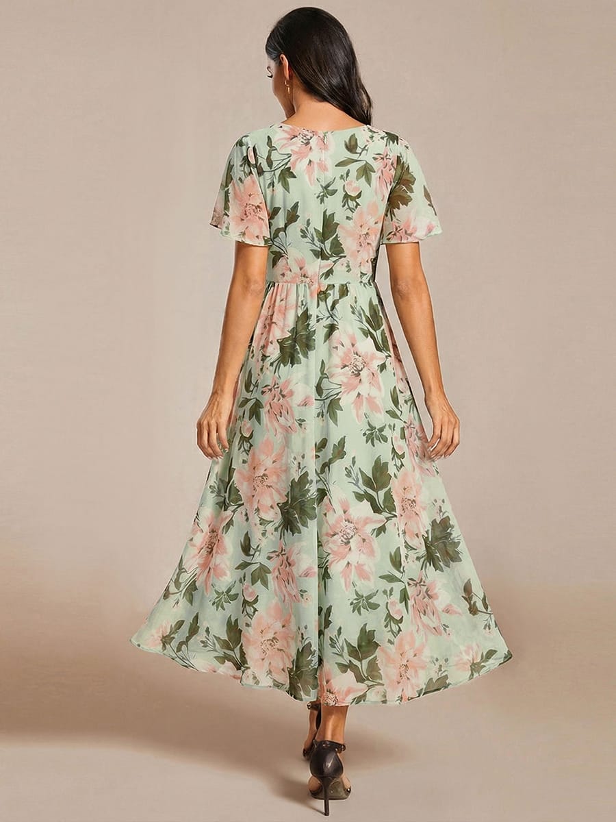ever LARK|Chiffon Elegance Short Sleeve High-Low Wedding Guest Dress