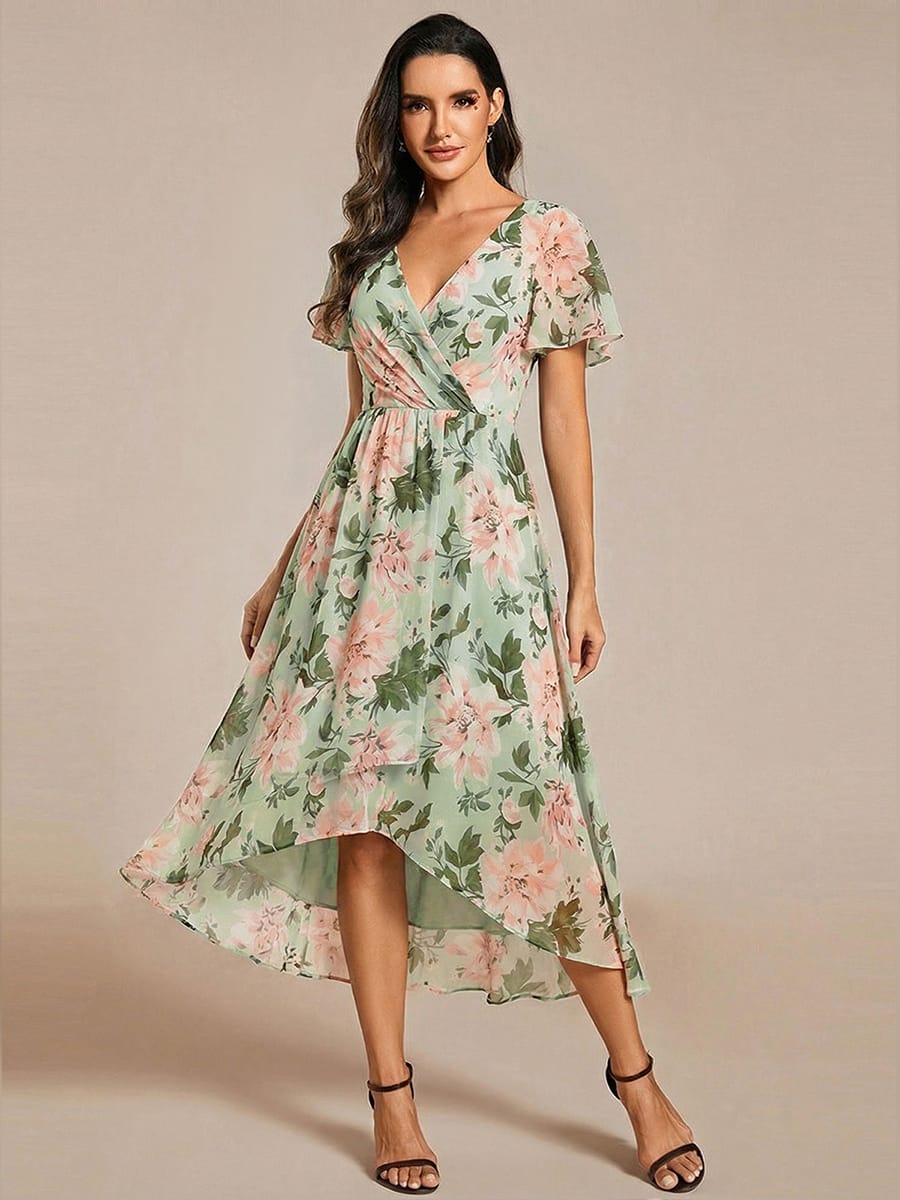 ever LARK|Chiffon Elegance Short Sleeve High-Low Wedding Guest Dress
