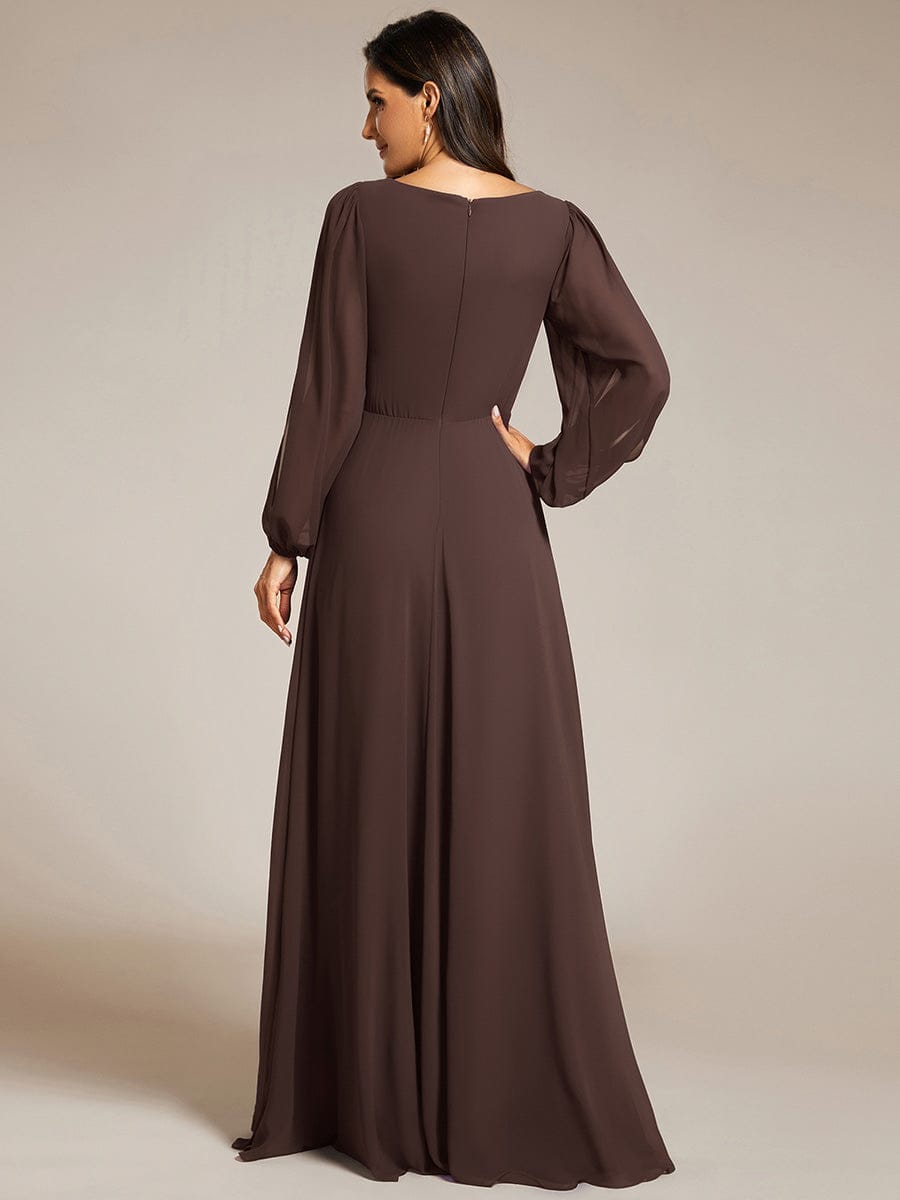 ever AMOUR|Lantern Long Slit Sleeve Deep V Applique Maxi Evening Dress