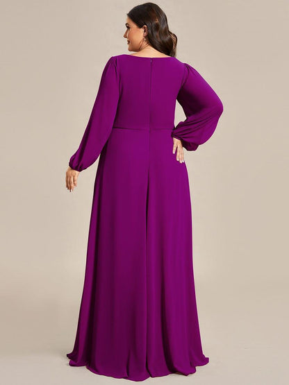 ever AMOUR|Lantern Long Slit Sleeve Deep V Applique Maxi Evening Dress