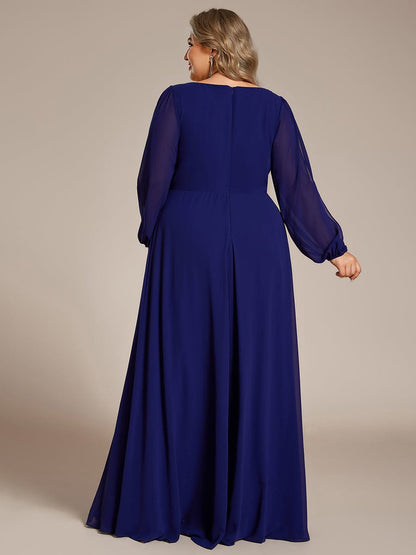ever AMOUR|Lantern Long Slit Sleeve Deep V Applique Maxi Evening Dress