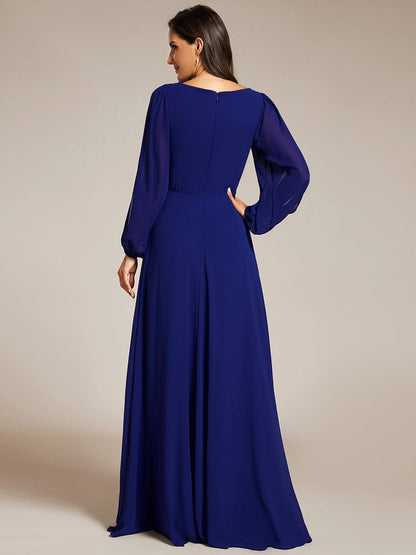 ever AMOUR|Lantern Long Slit Sleeve Deep V Applique Maxi Evening Dress