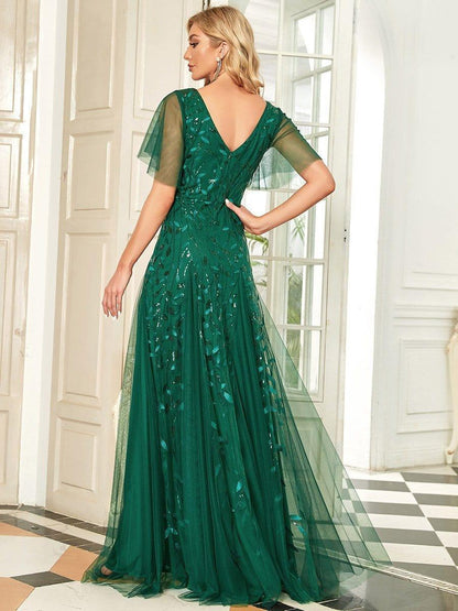 Robe Longue de Soirée Éclatante à Volants et Col en V Romantique