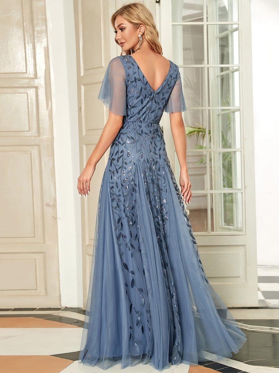 Robe Longue de Soirée Éclatante à Volants et Col en V Romantique
