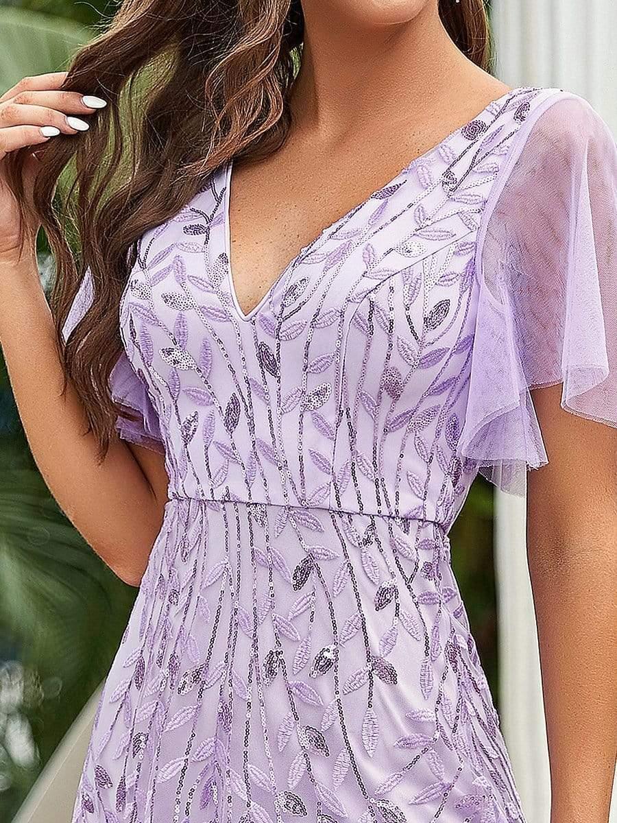 Robe Longue de Soirée Éclatante à Volants et Col en V Romantique