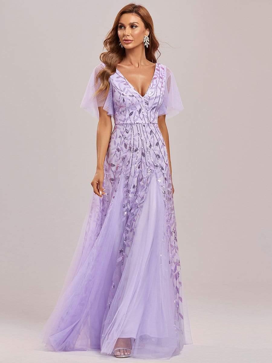 Robe Longue de Soirée Éclatante à Volants et Col en V Romantique