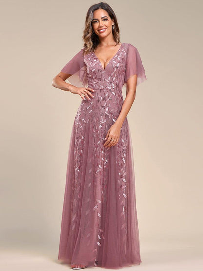 Robe Longue de Soirée Éclatante à Volants et Col en V Romantique
