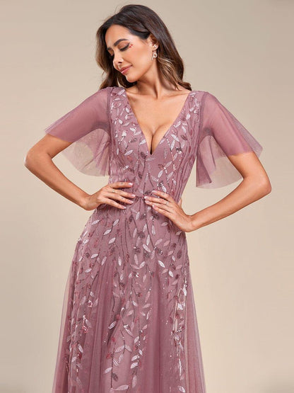 Robe Longue de Soirée Éclatante à Volants et Col en V Romantique
