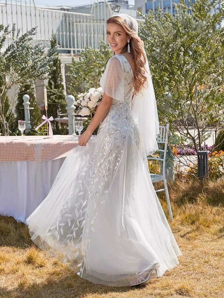 Robe Longue de Soirée Éclatante à Volants et Col en V Romantique