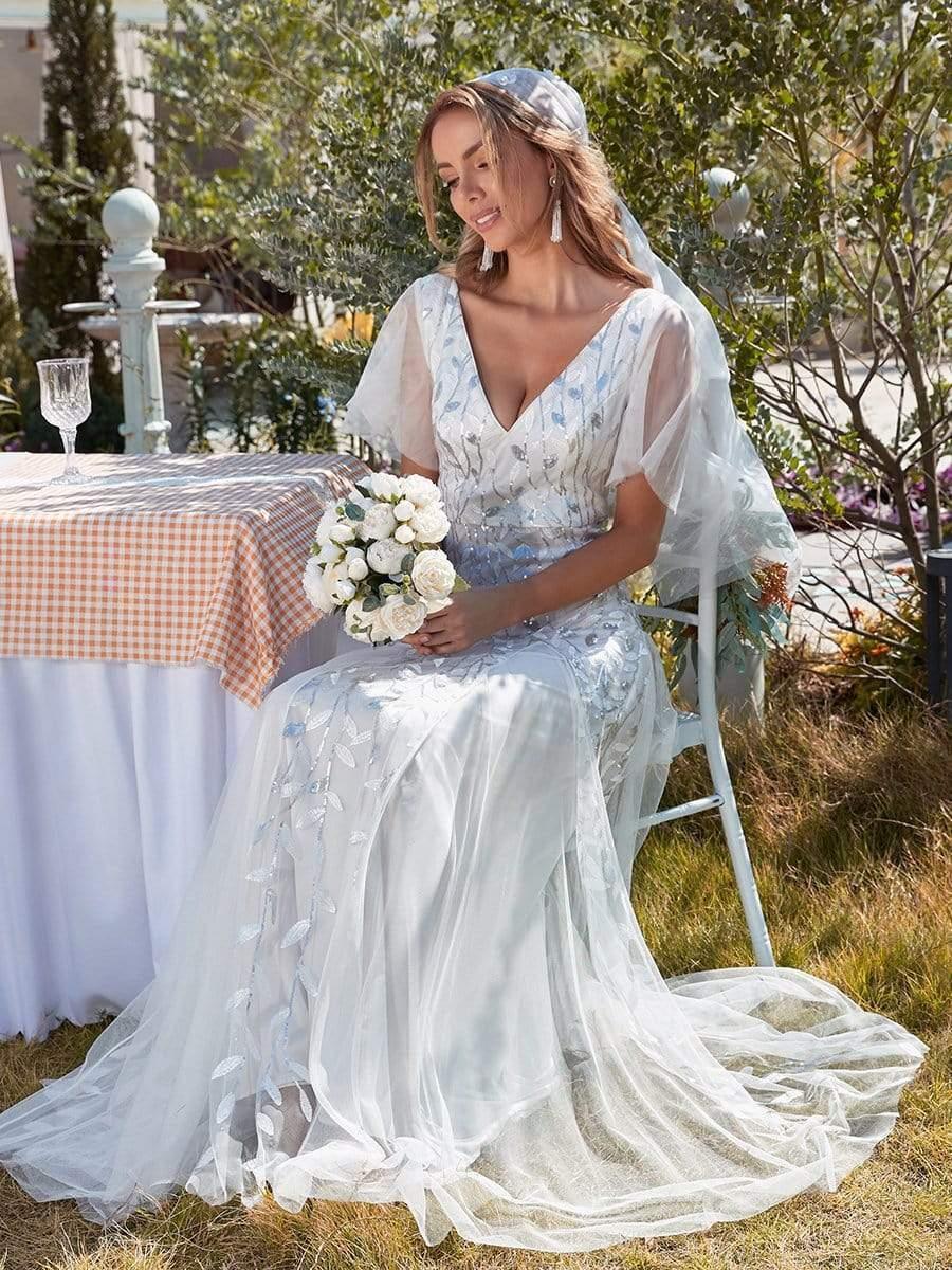 Robe Longue de Soirée Éclatante à Volants et Col en V Romantique
