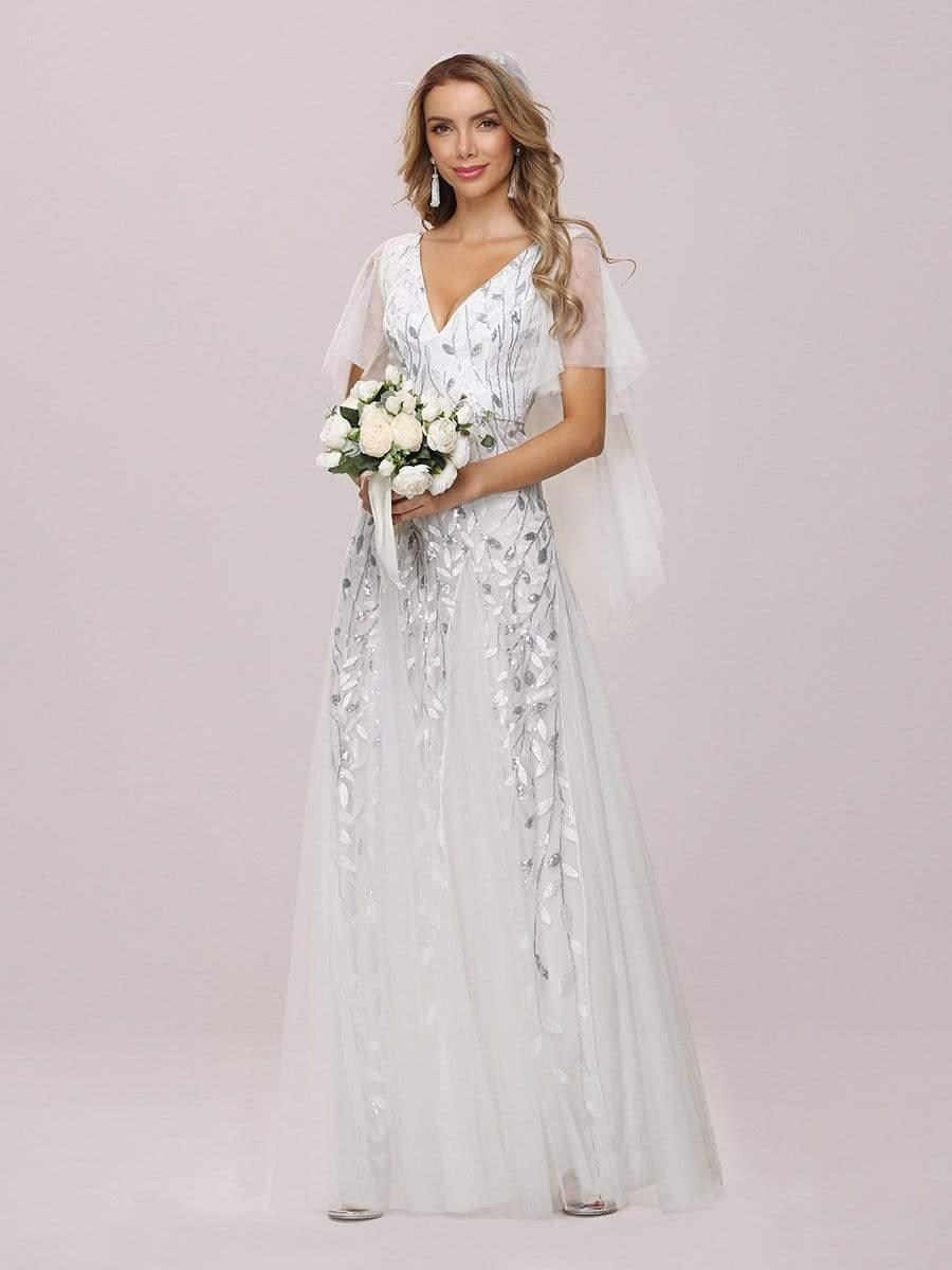 Robe Longue de Soirée Éclatante à Volants et Col en V Romantique