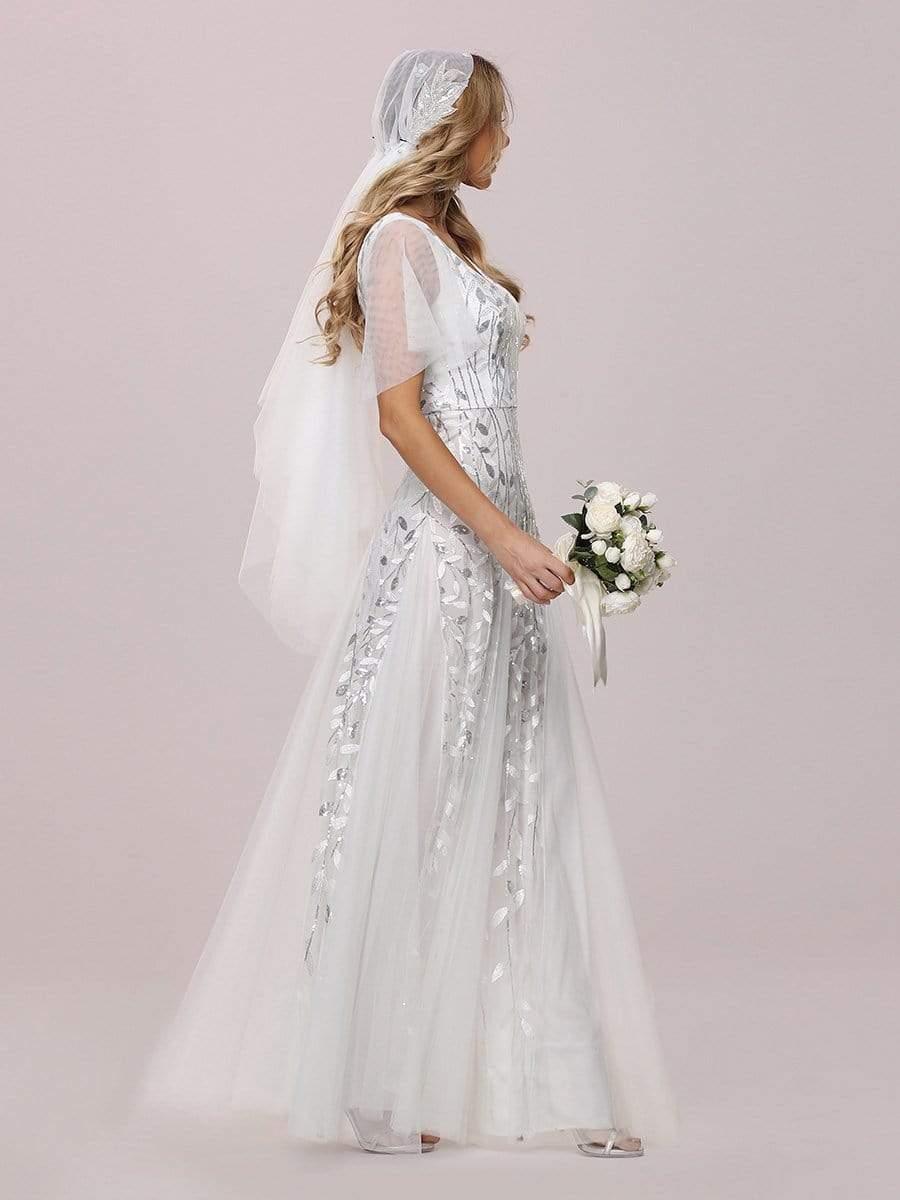 Robe Longue de Soirée Éclatante à Volants et Col en V Romantique