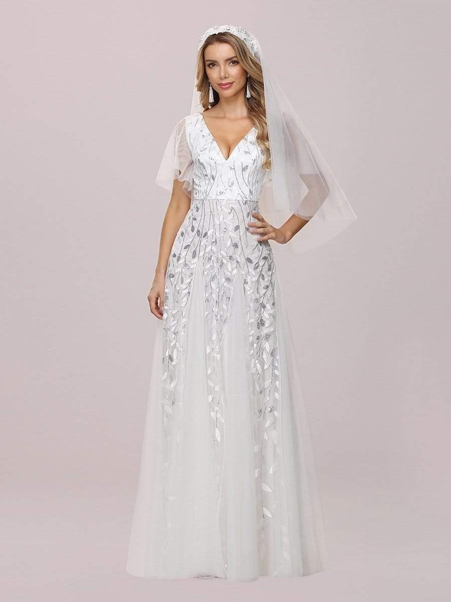 Robe Longue de Soirée Éclatante à Volants et Col en V Romantique
