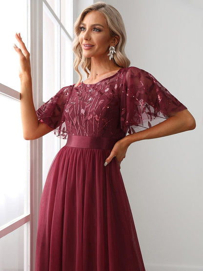 ever SAPHIR|Robes de cérémonie longues à manches courtes et broderies A-Line