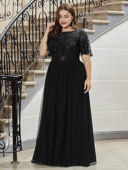 ever SAPHIR|Women's A-Line Short Sleeve Embroidery Floor Length Wedding Guest Dresses