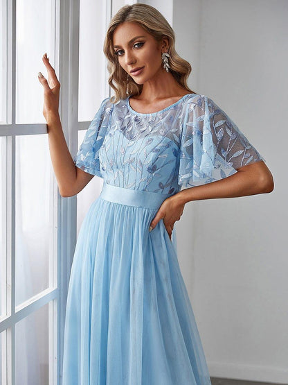 ever SAPHIR|Robes de cérémonie longues à manches courtes et broderies A-Line