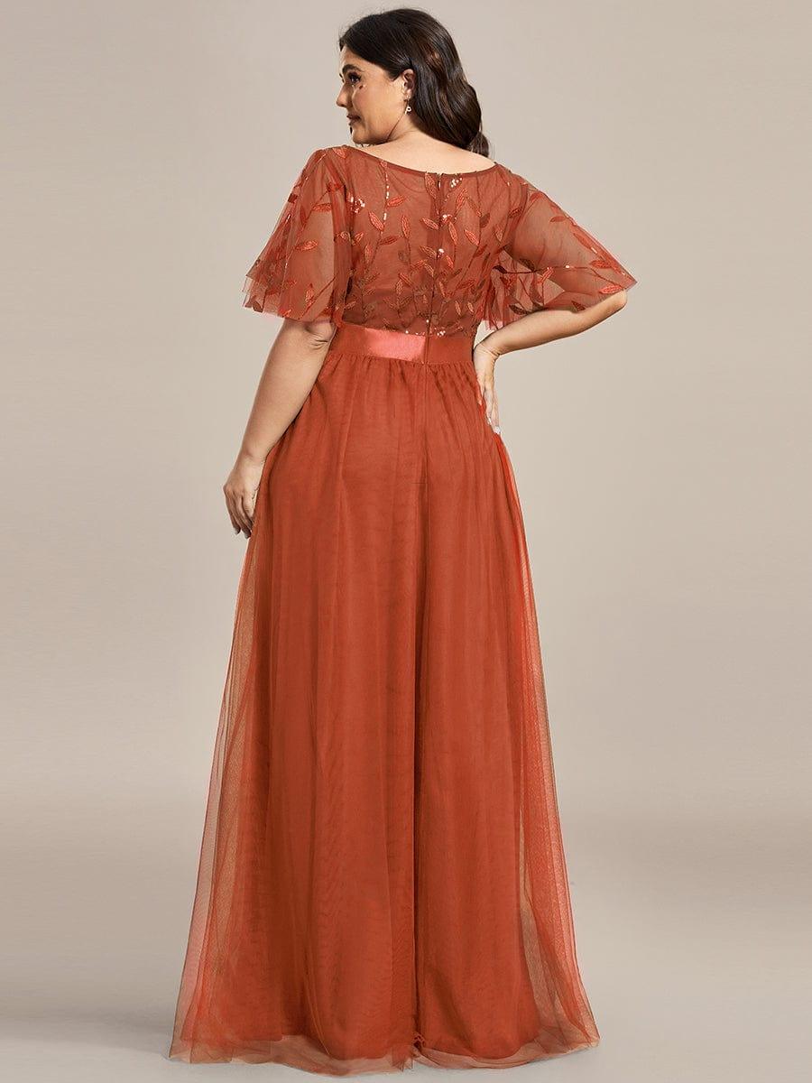 Robe longue de cérémonie à manches courtes avec broderie