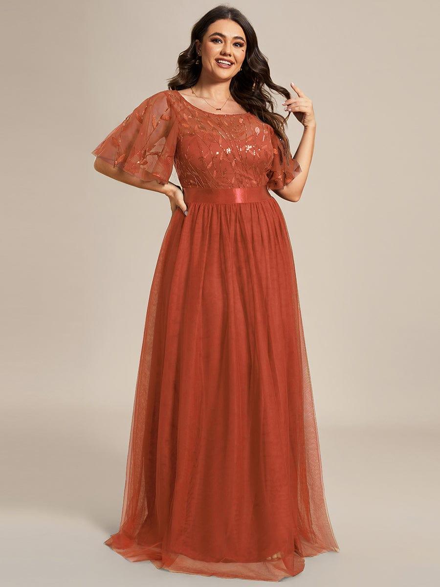Robe longue de cérémonie à manches courtes avec broderie