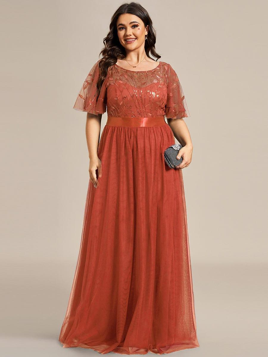 Robe longue de cérémonie à manches courtes avec broderie