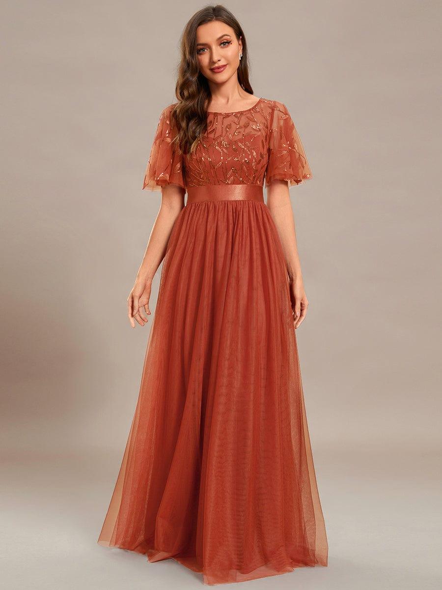 ever SAPHIR|Women's A-Line Short Sleeve Embroidery Floor Length Wedding Guest Dresses