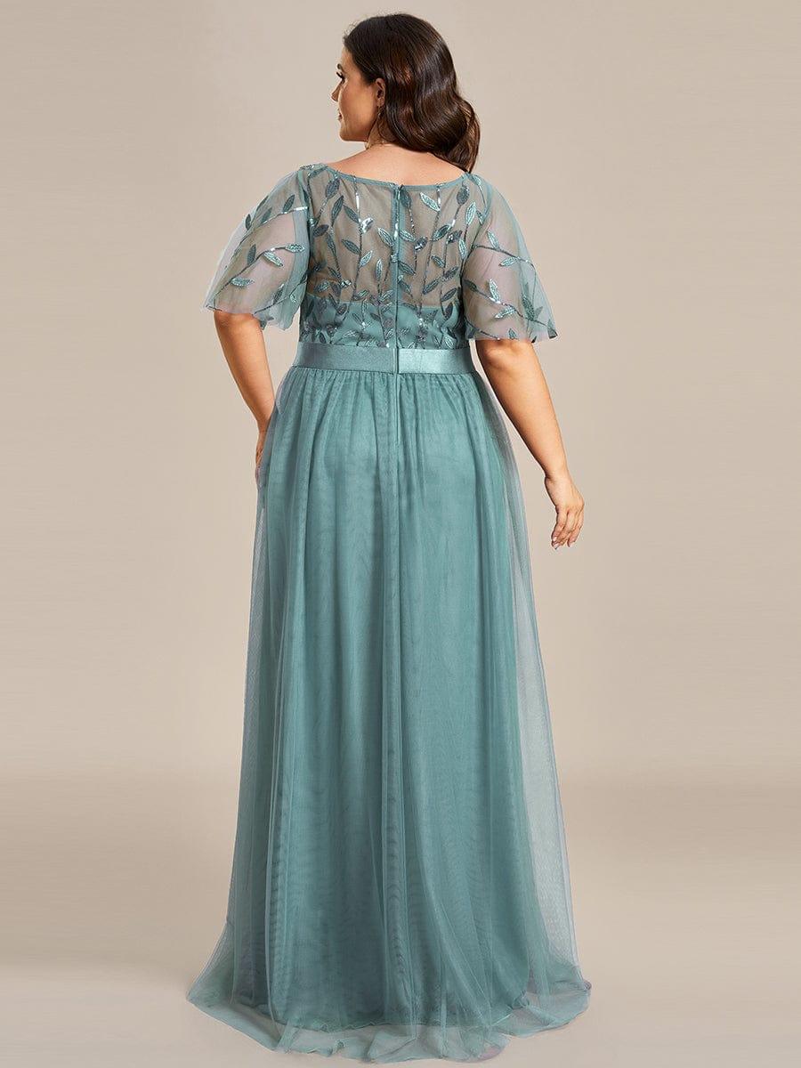 Robe longue de cérémonie à manches courtes avec broderie