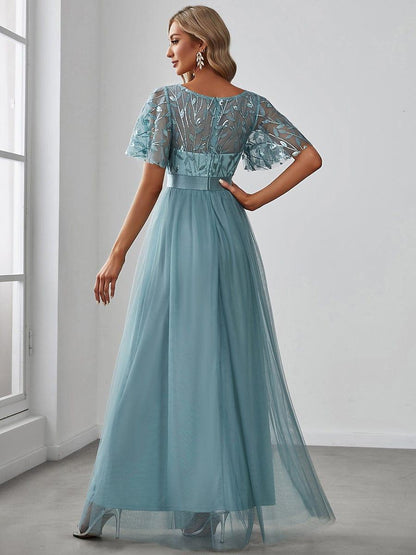 ever SAPHIR|Robes de cérémonie longues à manches courtes et broderies A-Line