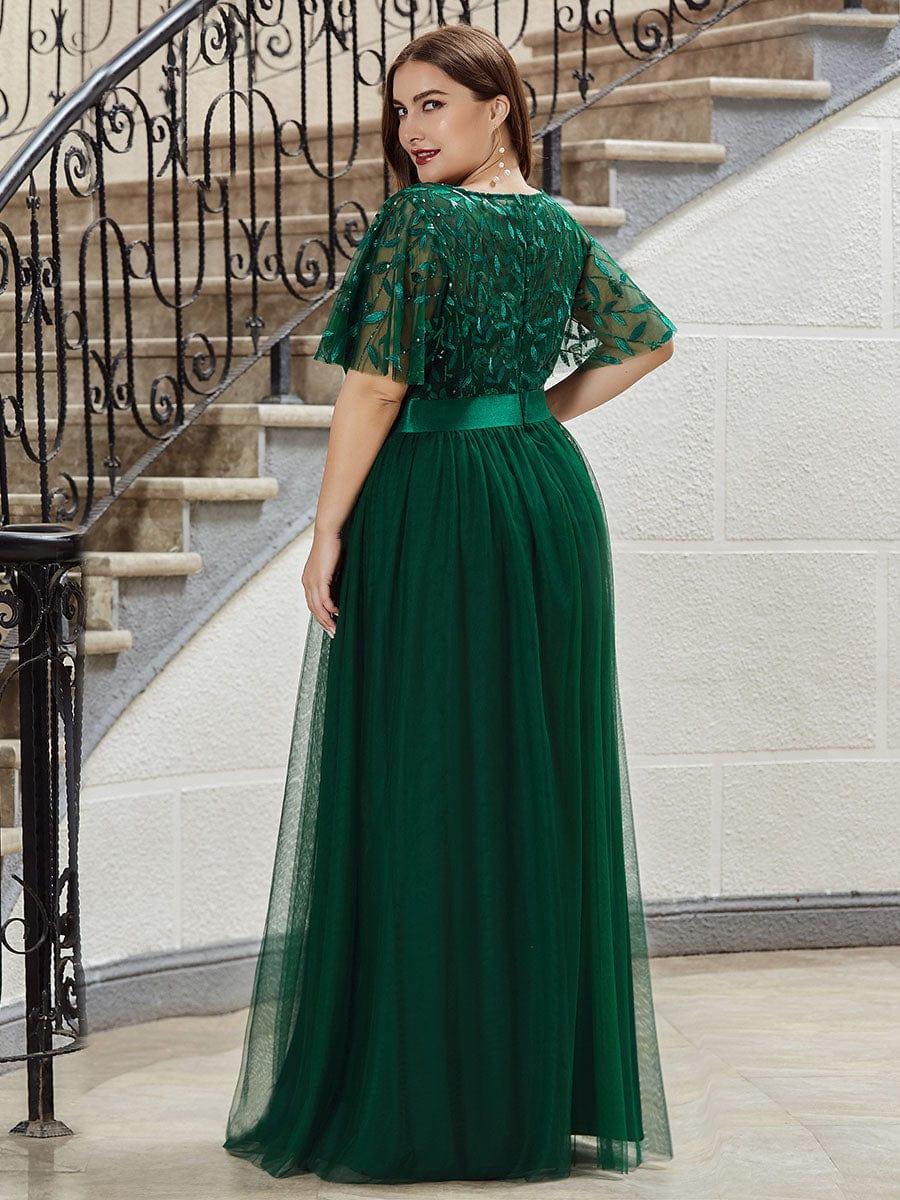 Robe longue de cérémonie à manches courtes avec broderie