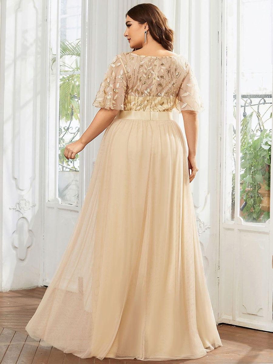 Robe longue de cérémonie à manches courtes avec broderie