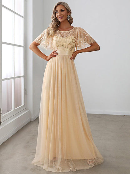 ever SAPHIR|Robes de cérémonie longues à manches courtes et broderies A-Line