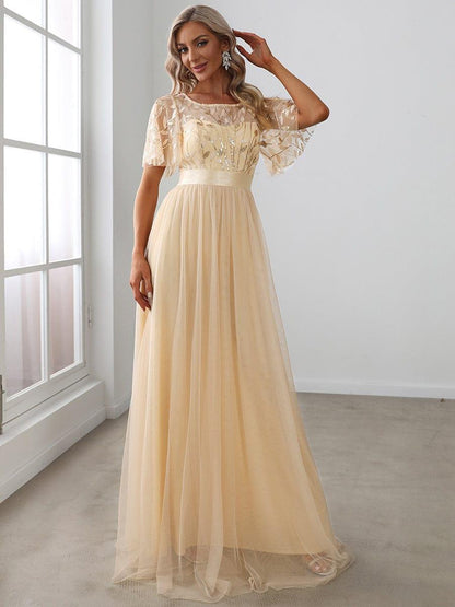 ever SAPHIR|Women's A-Line Short Sleeve Embroidery Floor Length Wedding Guest Dresses