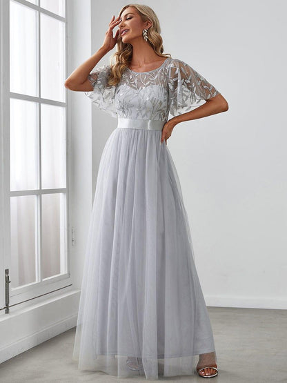 ever SAPHIR|Robes de cérémonie longues à manches courtes et broderies A-Line