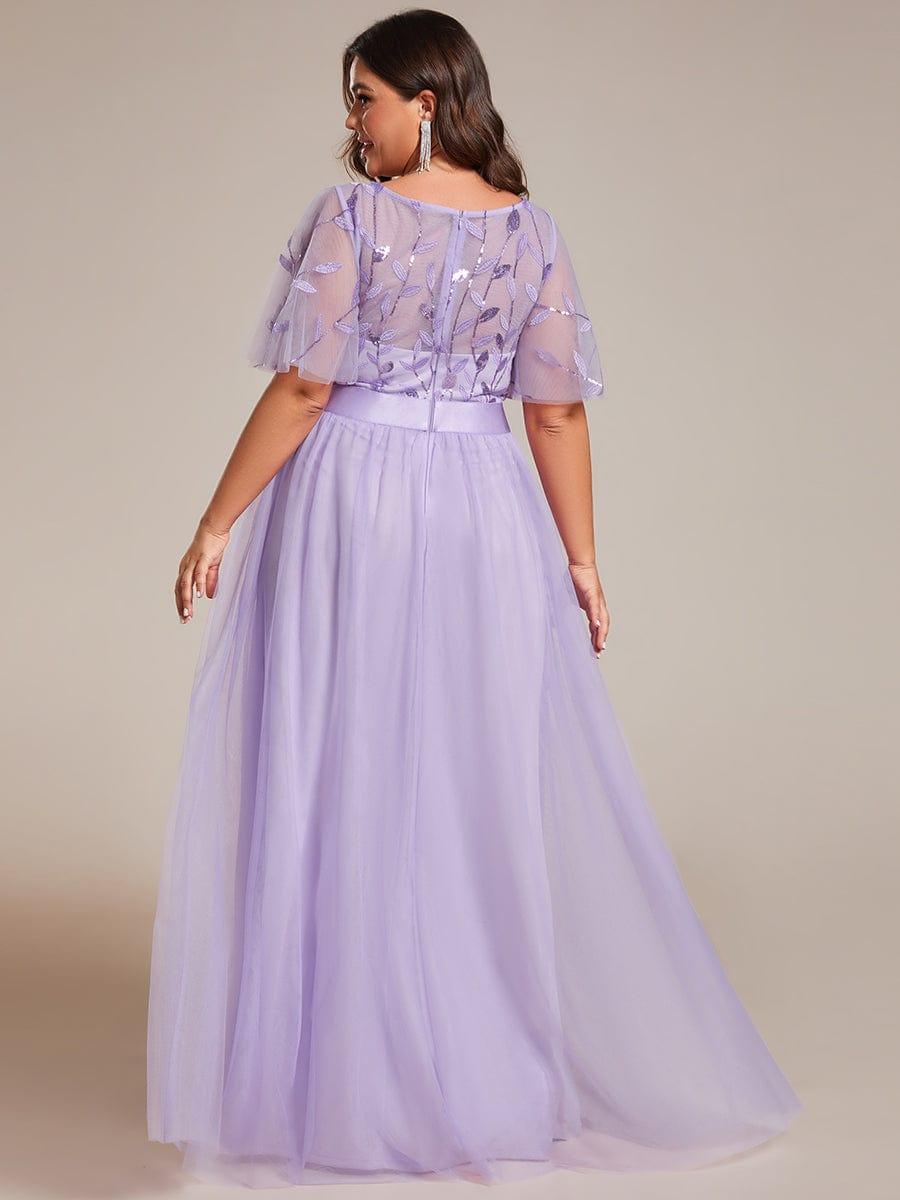 Robe longue de cérémonie à manches courtes avec broderie