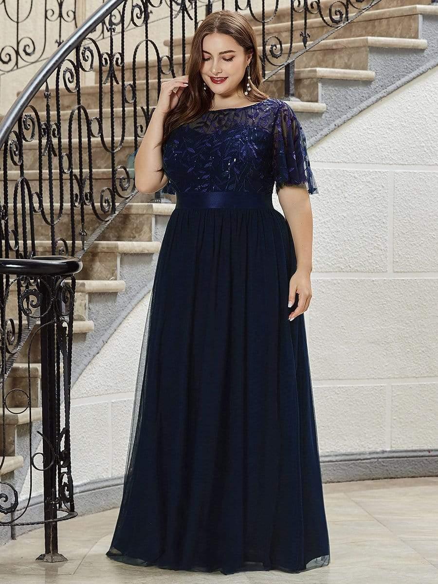 ever SAPHIR|Women's A-Line Short Sleeve Embroidery Floor Length Wedding Guest Dresses