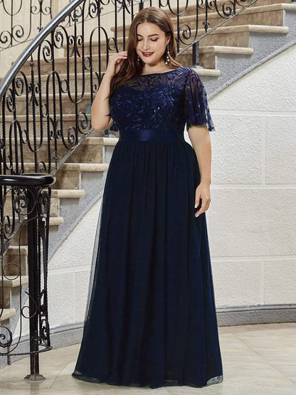 ever SAPHIR|Women's A-Line Short Sleeve Embroidery Floor Length Wedding Guest Dresses
