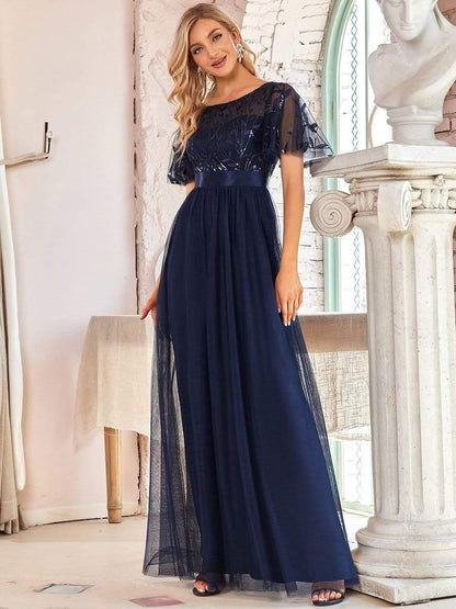 ever SAPHIR|Robes de cérémonie longues à manches courtes et broderies A-Line