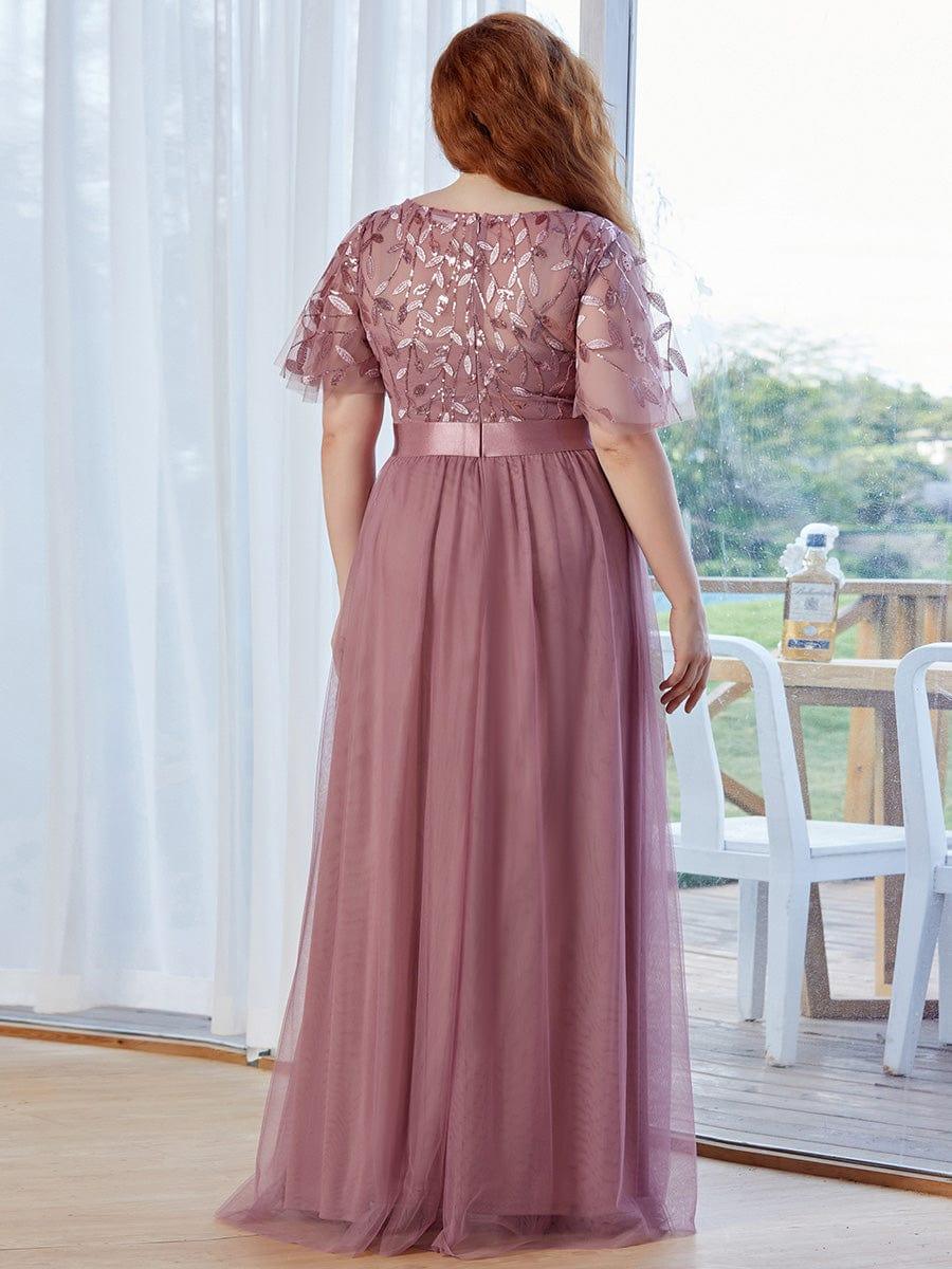 Robe longue de cérémonie à manches courtes avec broderie