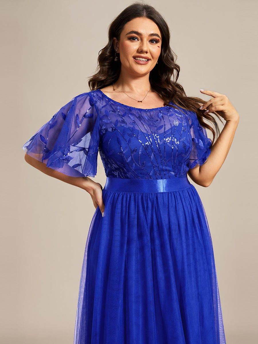 Robe longue de cérémonie à manches courtes avec broderie