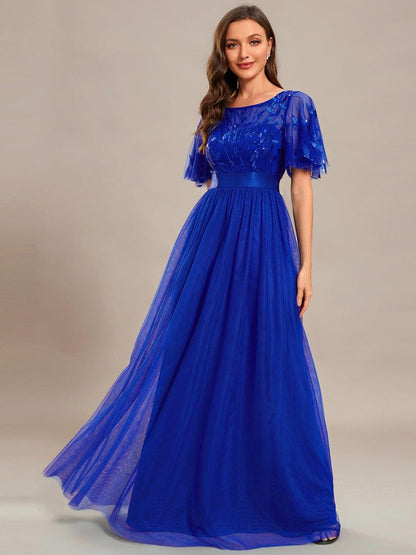 ever SAPHIR|Robes de cérémonie longues à manches courtes et broderies A-Line