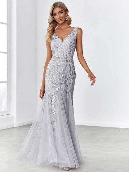 ever ORIEL|Women's Double V-Neck Fishtail Sequins Evening Dress