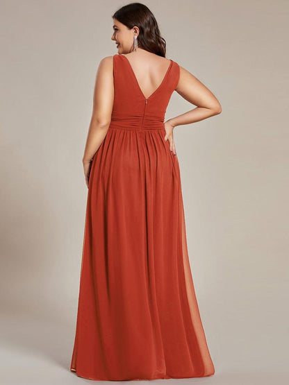 ever HUSH|V Neck Sleeveless Pleated Chiffon Evening Dress