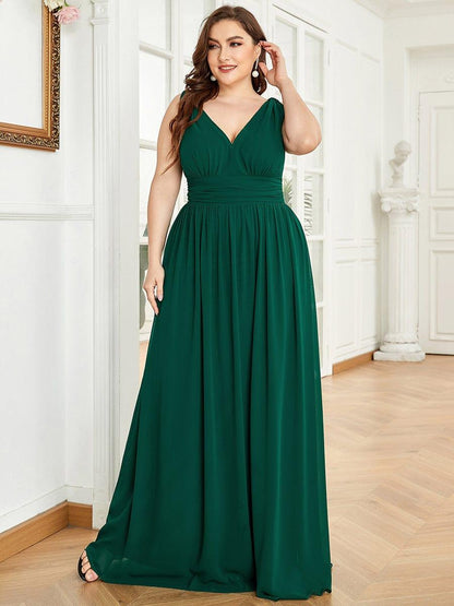 ever HUSH|V Neck Sleeveless Pleated Chiffon Evening Dress