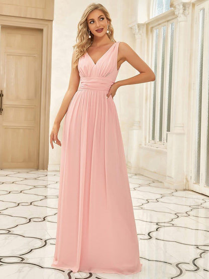 ever HUSH|V Neck Sleeveless Pleated Chiffon Evening Dress